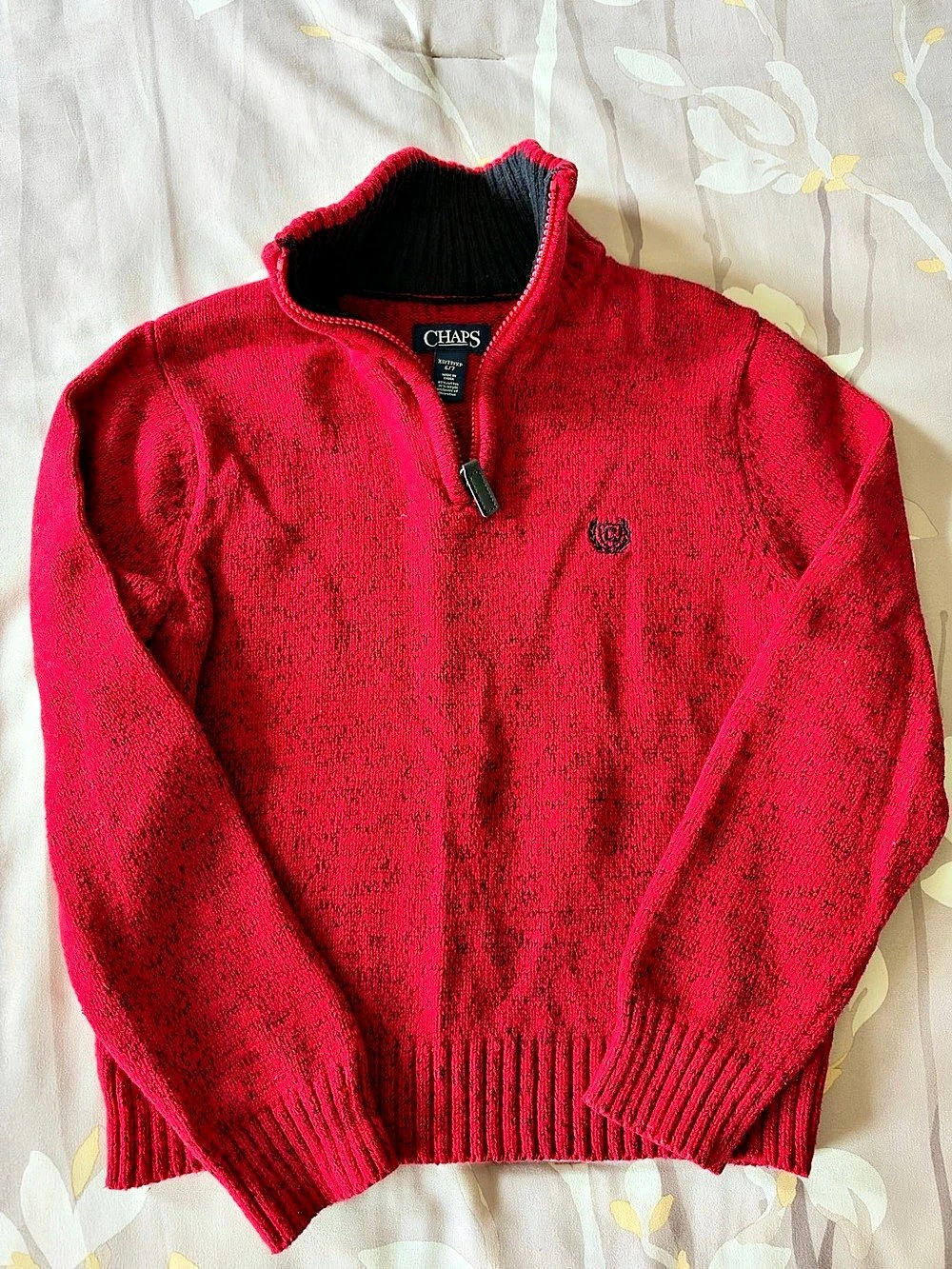 Chaps Boys XS 6/7 Red Black Marled Quarter Zip Sweater